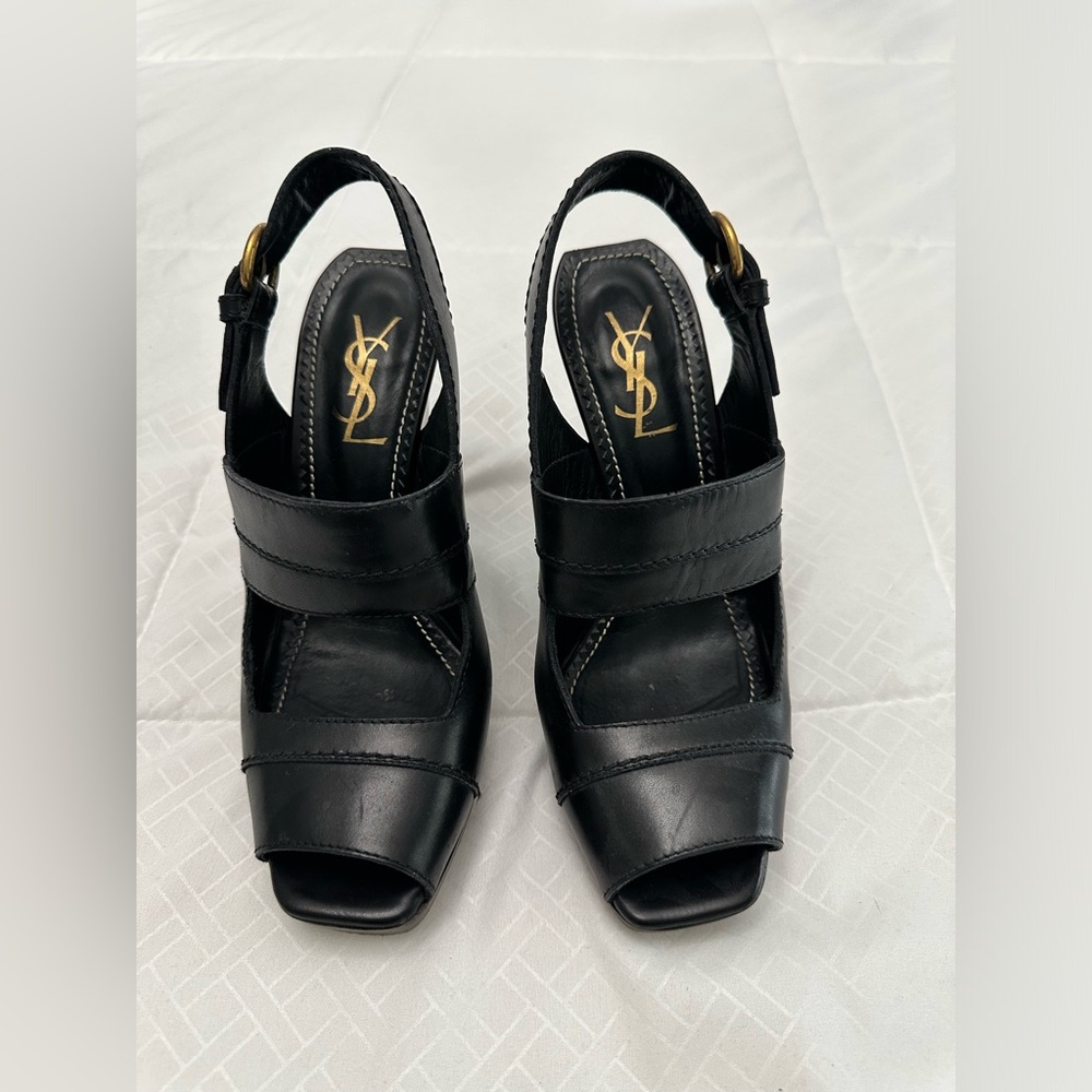 YSL (Yves Saint Laurent) Wood Stacked Leather Heels